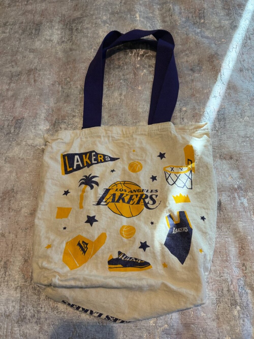 Los Angeles Lakers NBA Canvas Tote Bag |Cream Purple Gold |Allover Graphic Print
